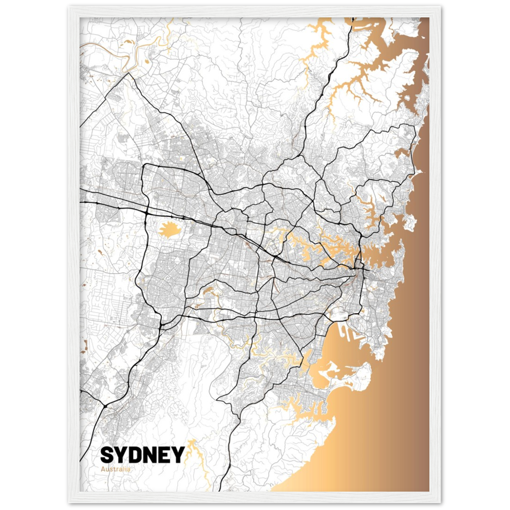 Sydney Map (Light) - Large Premium Matte Paper Wooden Framed Poster
