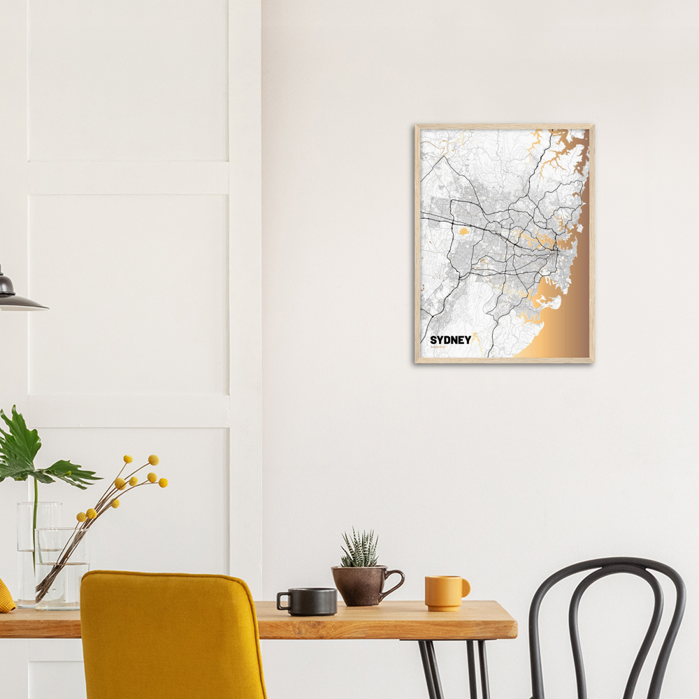 Sydney Map (Light) - Large Premium Matte Paper Wooden Framed Poster